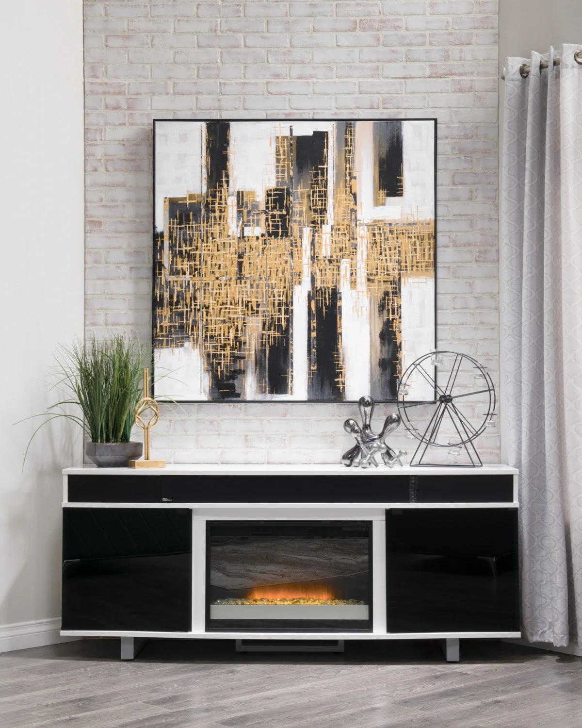 Greta 72" TV Stand with Glass Ember Firebox and Soundbar - White - Image 4
