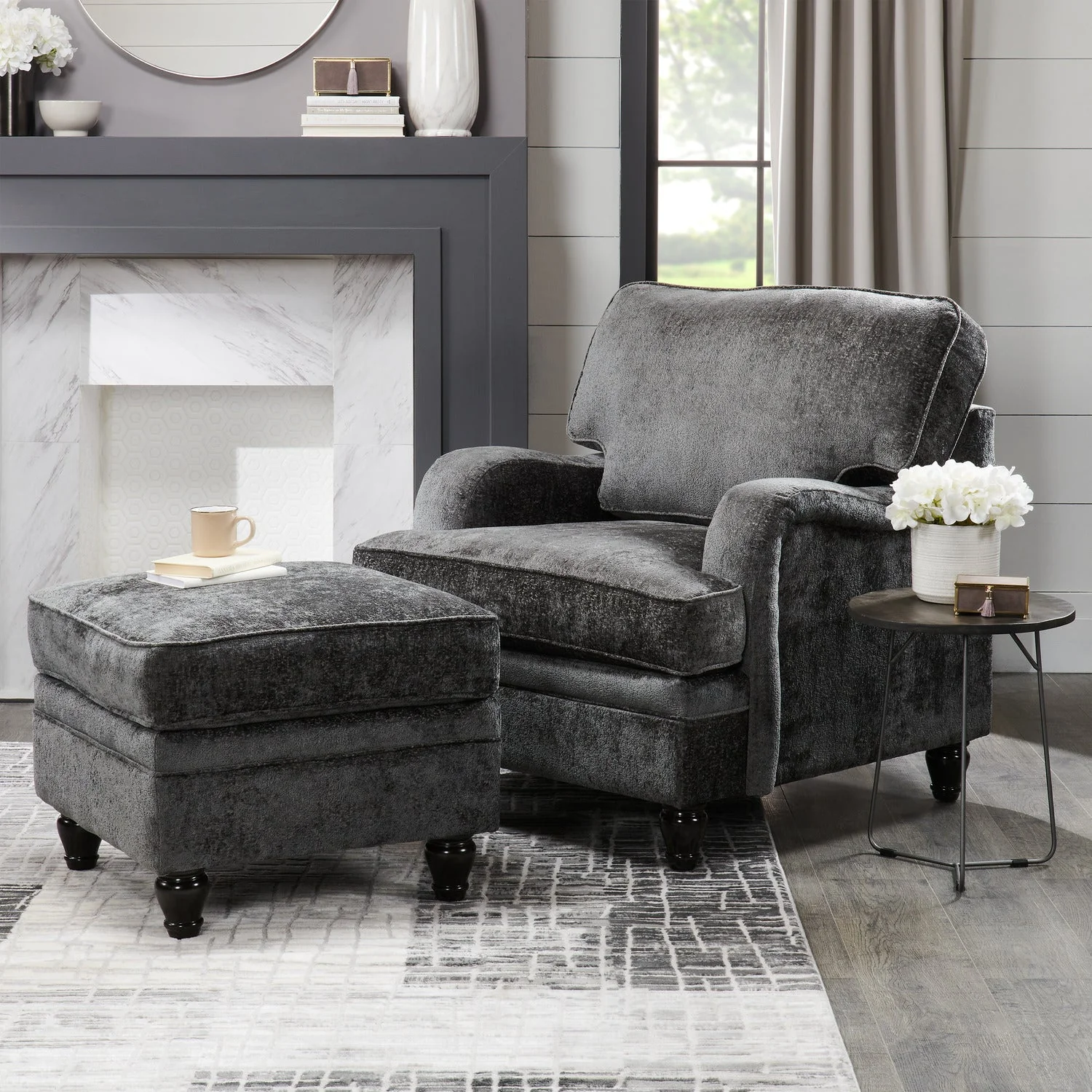 Greycliff Chenille Ottoman - Charcoal - Image 3