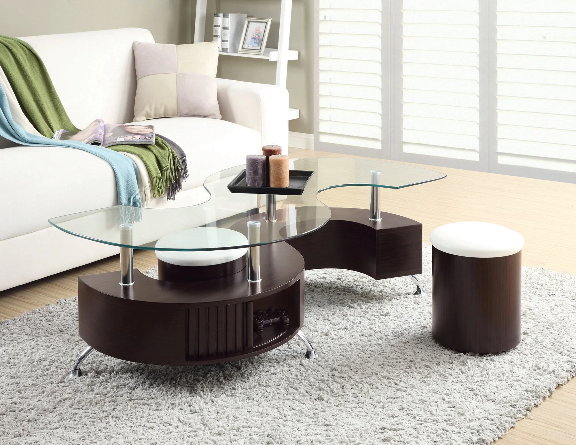 Griggs Coffee Table with Two Ottomans - Walnut - Image 9