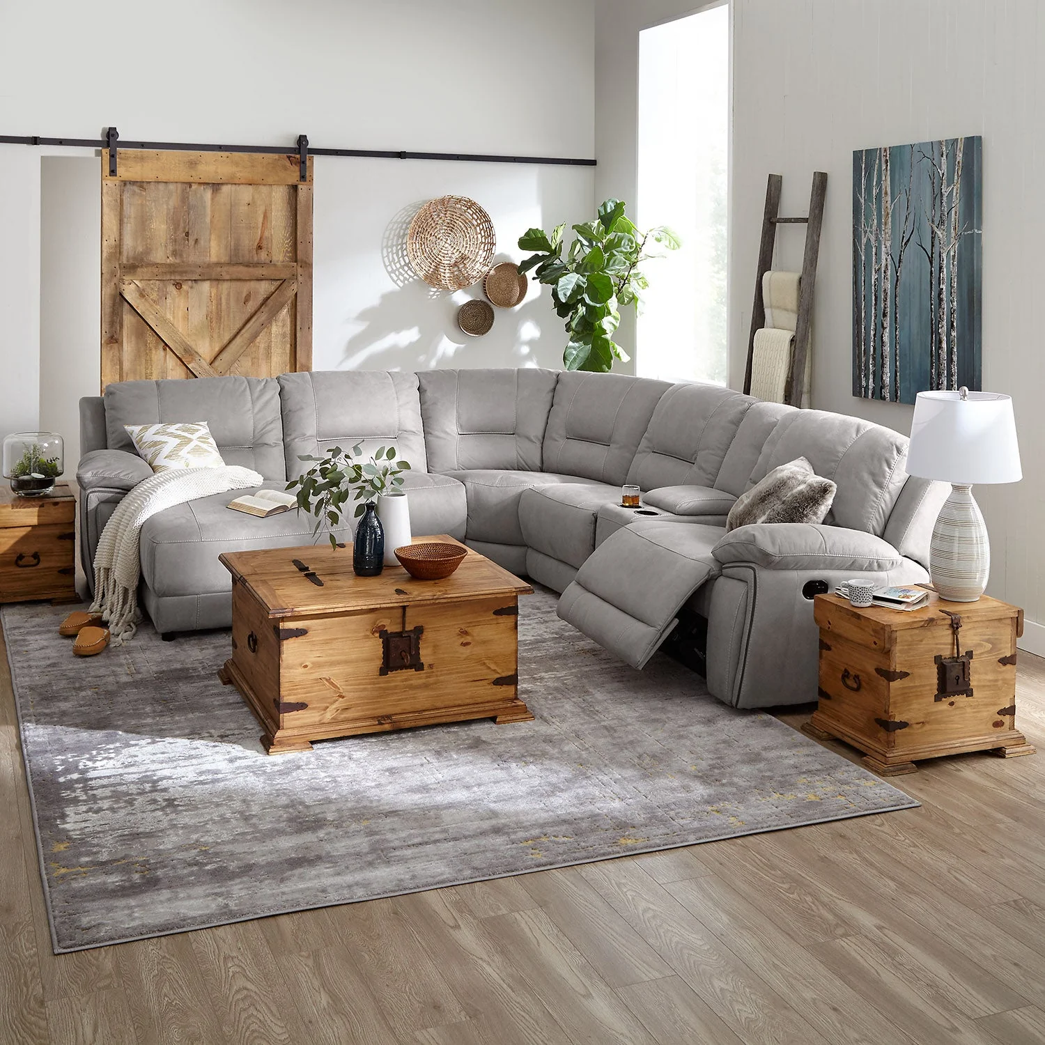 Halcyon 6-Piece Reclining Sectional with Left-Facing Chaise - Light Grey - Image 12