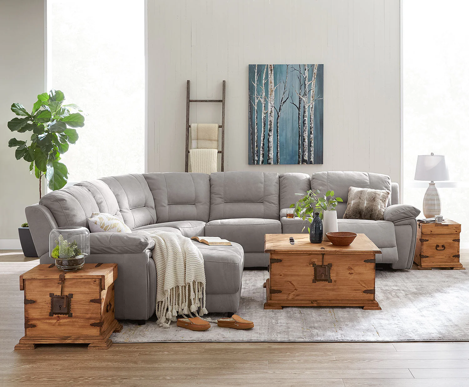 Halcyon 6-Piece Reclining Sectional with Left-Facing Chaise - Light Grey - Image 2
