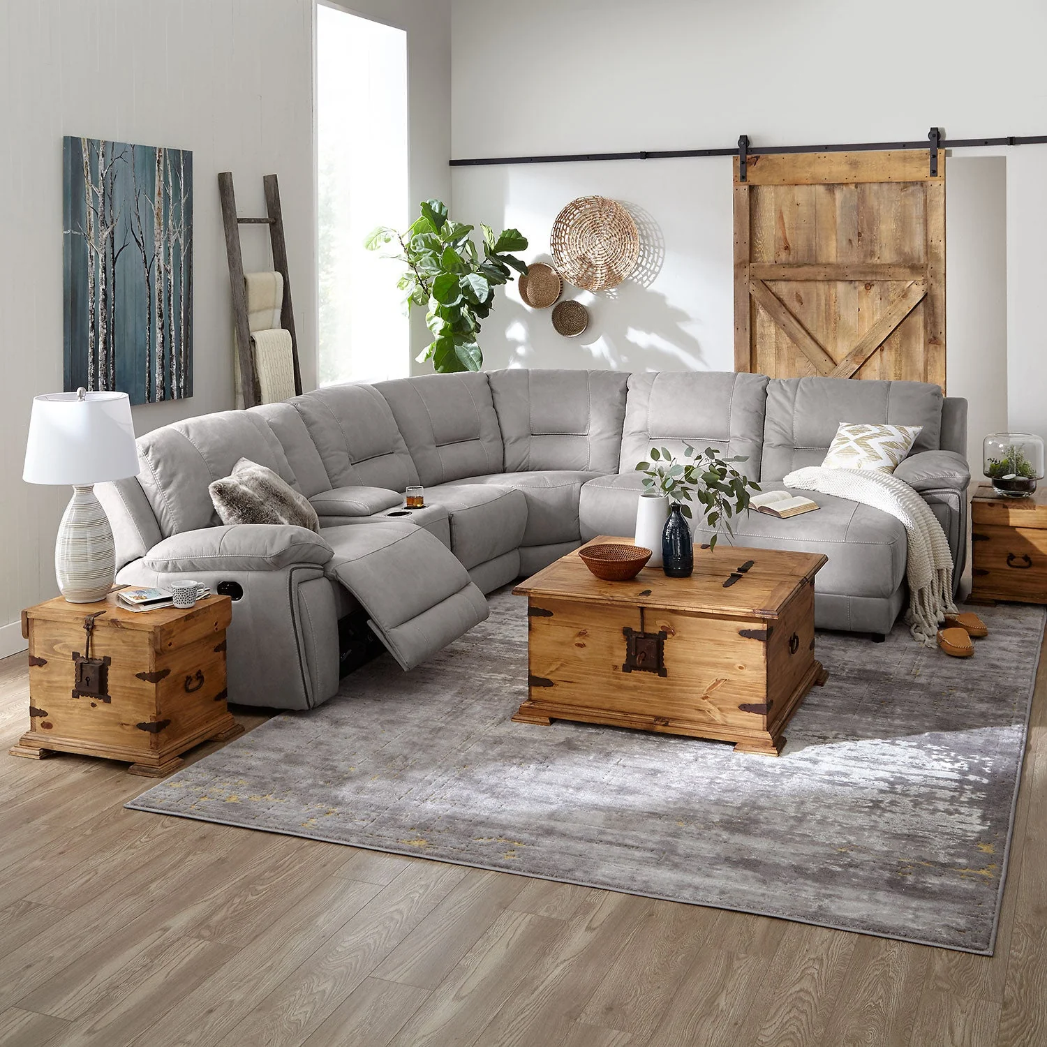 Halcyon 6-Piece Reclining Sectional with Right-Facing Chaise - Light Grey - Image 12