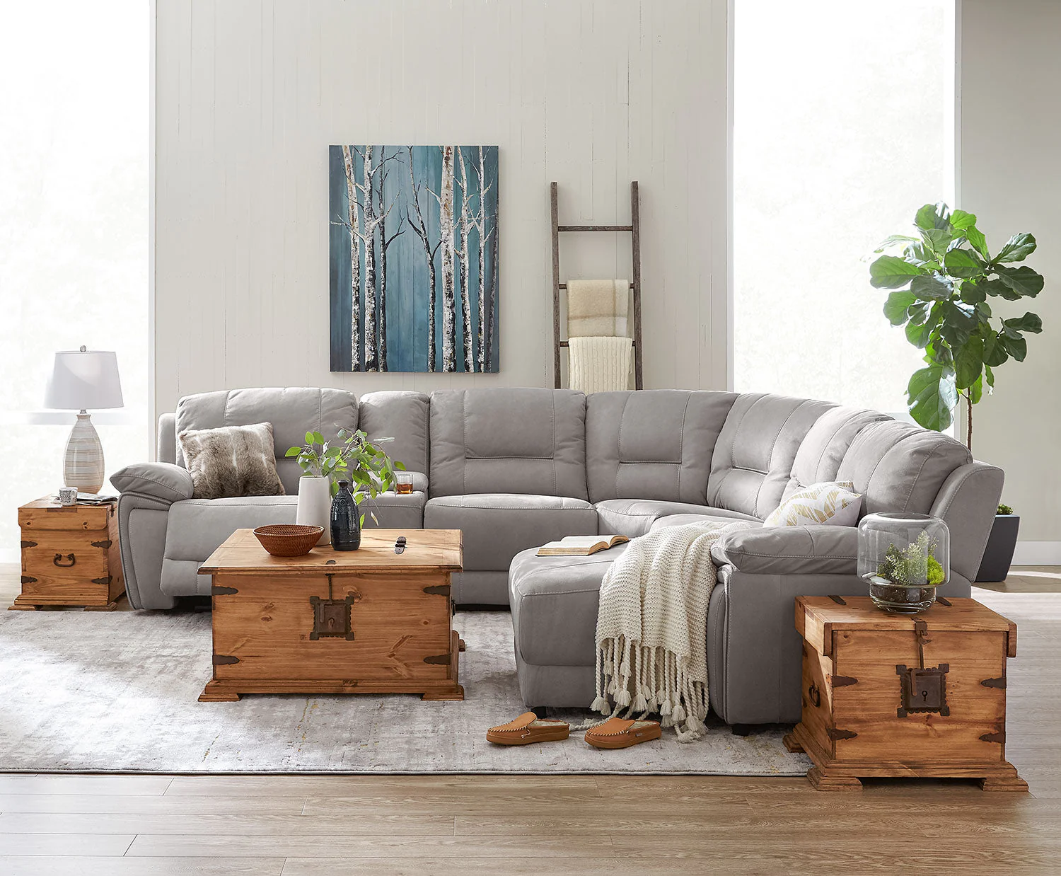 Halcyon 6-Piece Reclining Sectional with Right-Facing Chaise - Light Grey - Image 2