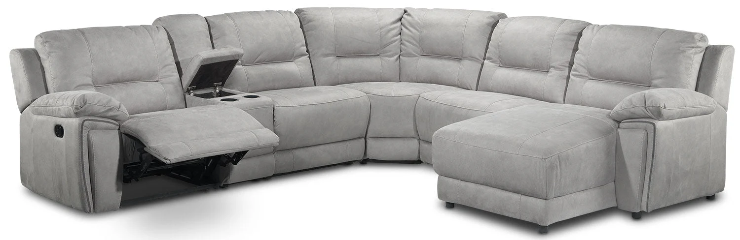 Halcyon 6-Piece Reclining Sectional with Right-Facing Chaise - Light Grey - Image 7