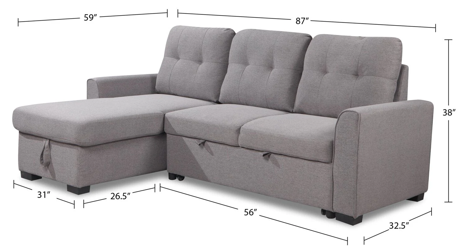 Happes 2-Piece Linen-Look Fabric Left-Facing Sleeper Sectional - Solis Grey - Image 10