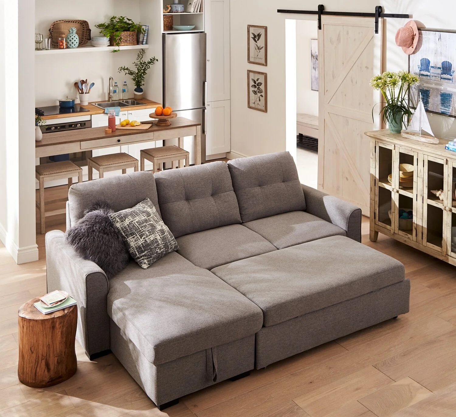 Happes 2-Piece Linen-Look Fabric Left-Facing Sleeper Sectional - Solis Grey - Image 12