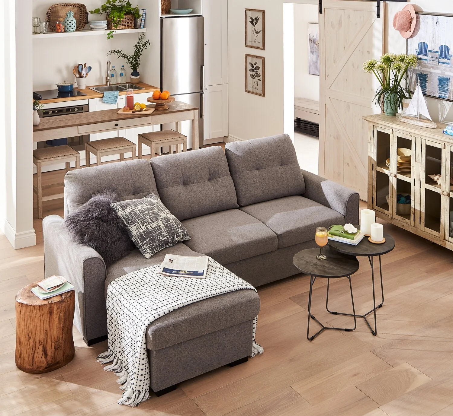 Happes 2-Piece Linen-Look Fabric Left-Facing Sleeper Sectional - Solis Grey - Image 13