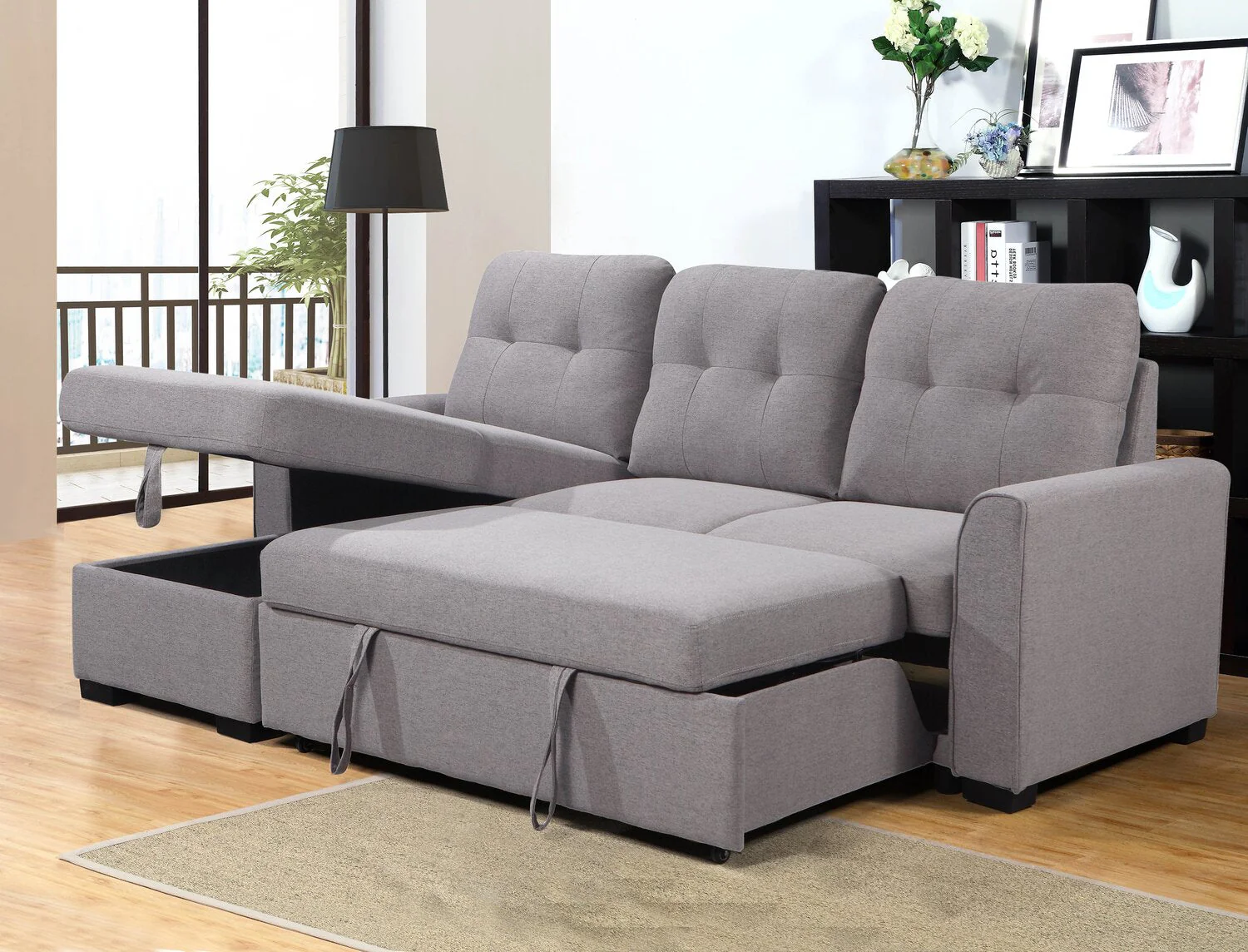 Happes 2-Piece Linen-Look Fabric Left-Facing Sleeper Sectional - Solis Grey - Image 8