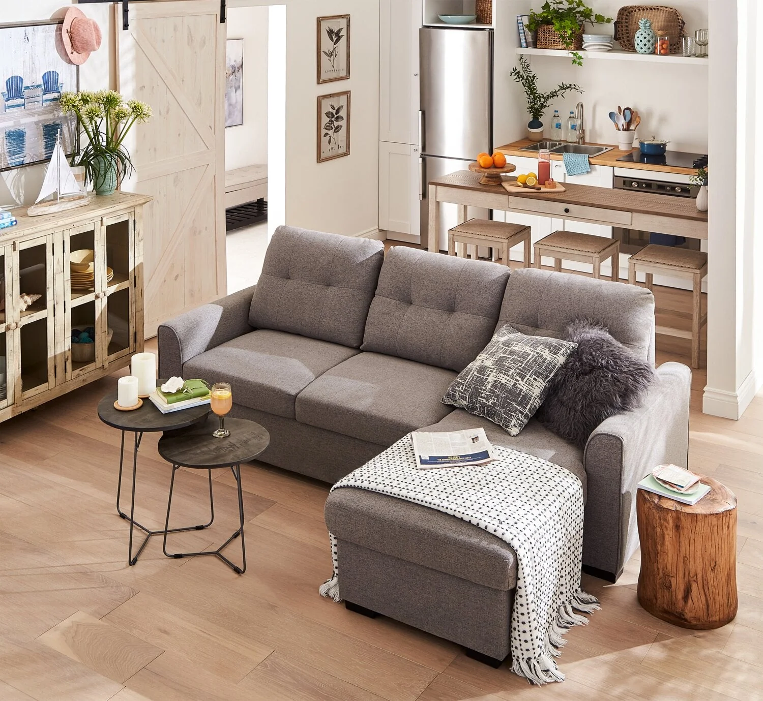 Happes 2-Piece Linen-Look Fabric Right-Facing Sleeper Sectional - Solis Grey - Image 10