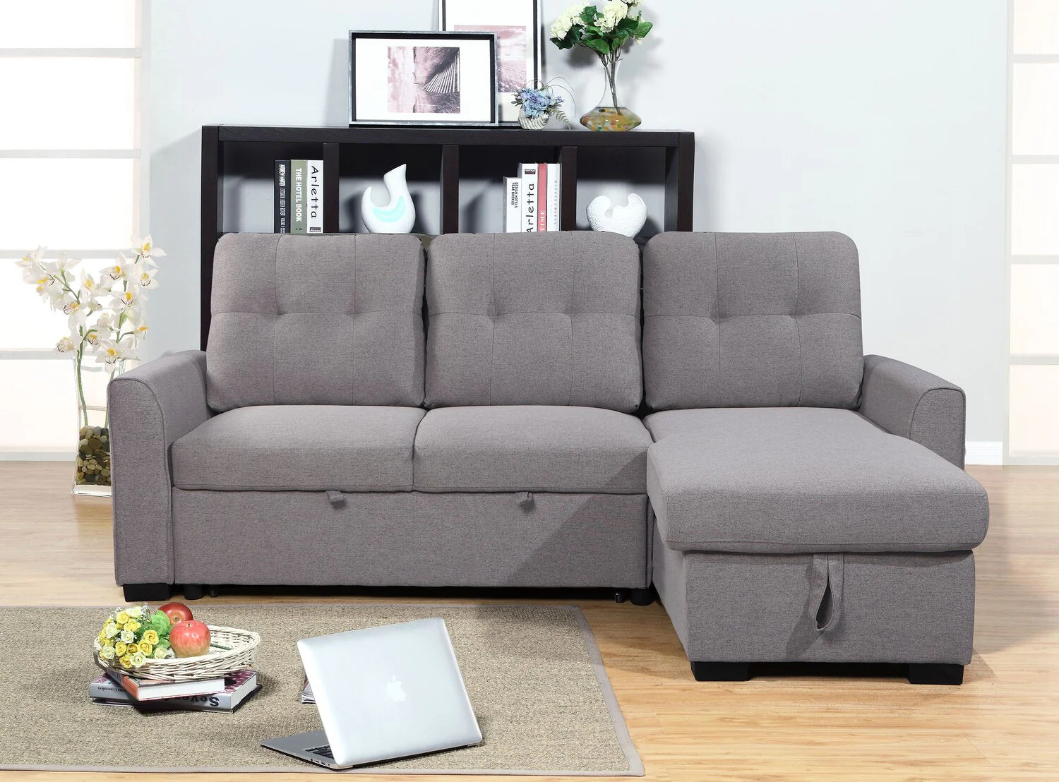 Happes 2-Piece Linen-Look Fabric Right-Facing Sleeper Sectional - Solis Grey - Image 11