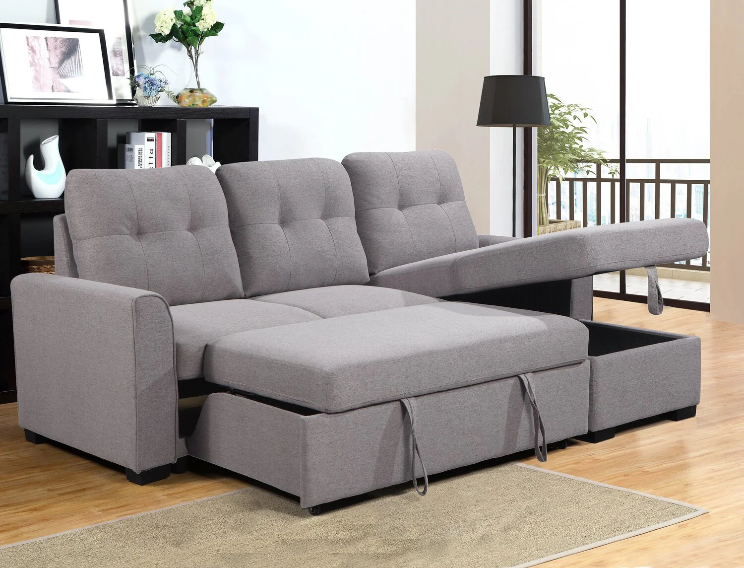 Happes 2-Piece Linen-Look Fabric Right-Facing Sleeper Sectional - Solis Grey - Image 12