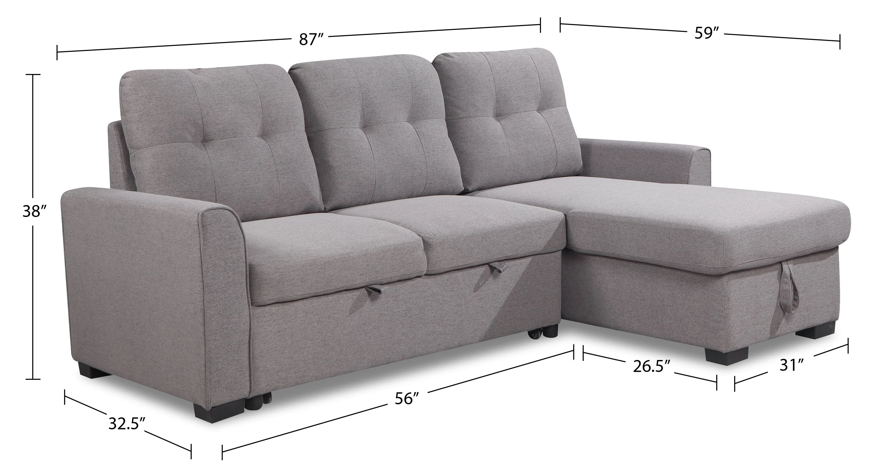 Happes 2-Piece Linen-Look Fabric Right-Facing Sleeper Sectional - Solis Grey - Image 13