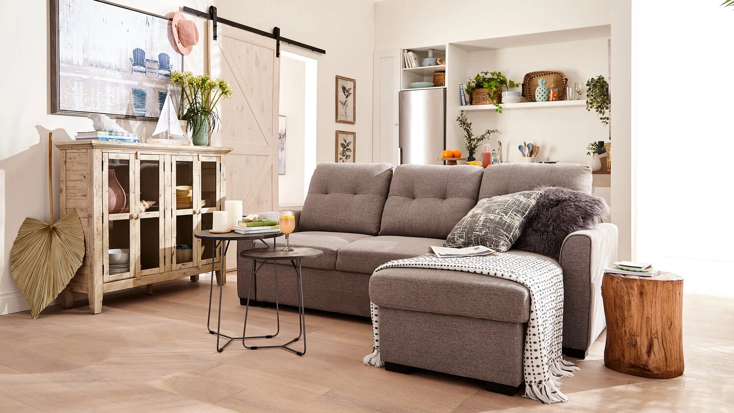 Happes 2-Piece Linen-Look Fabric Right-Facing Sleeper Sectional - Solis Grey - Image 8