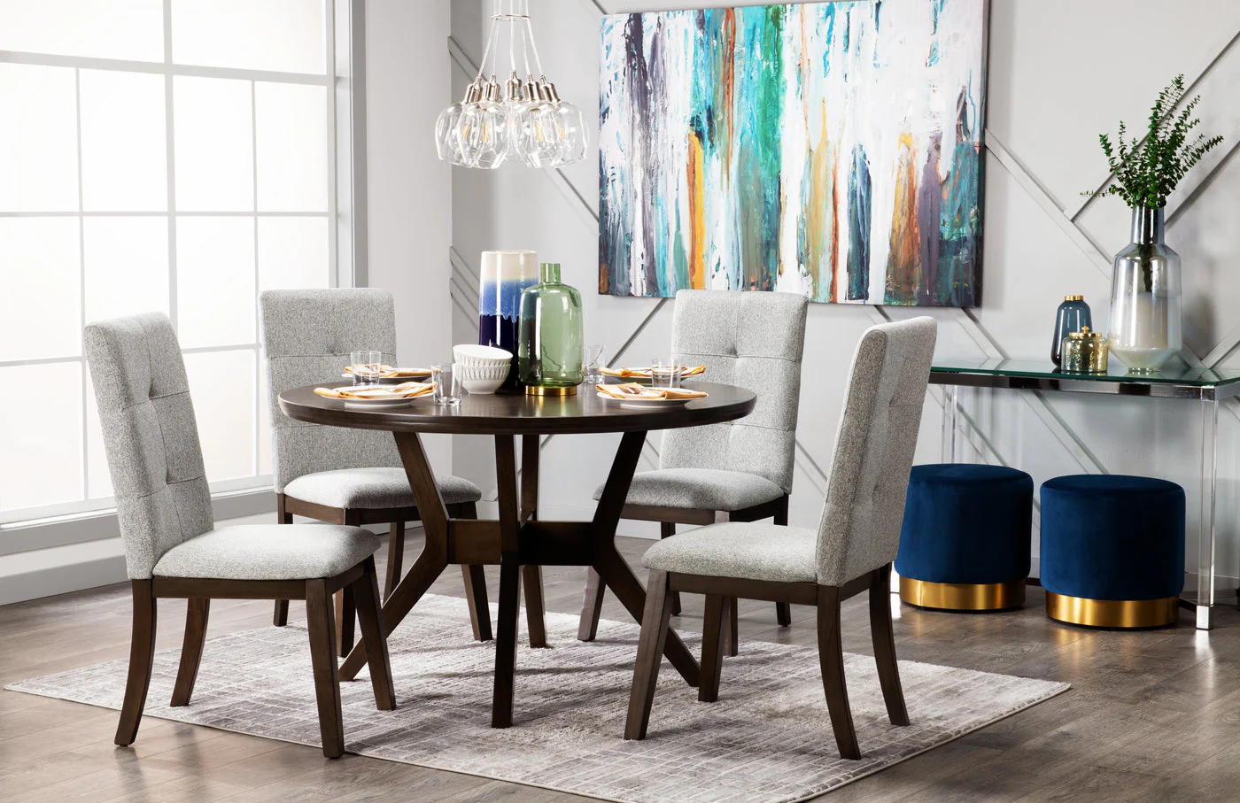 Hillview 5-Piece Round Dining Set - Grey - Image 2