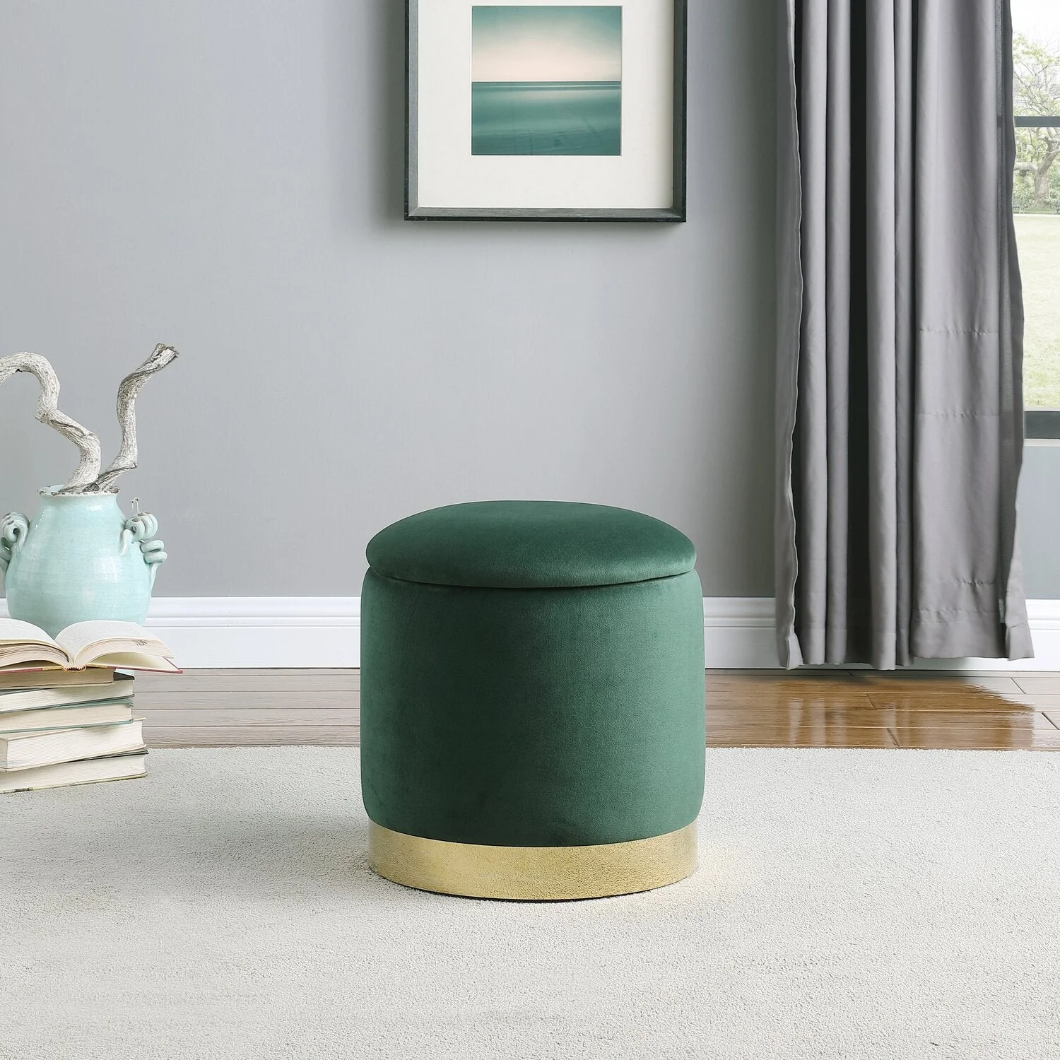 Jahn Velvet Storage Ottoman - Green - Image 4