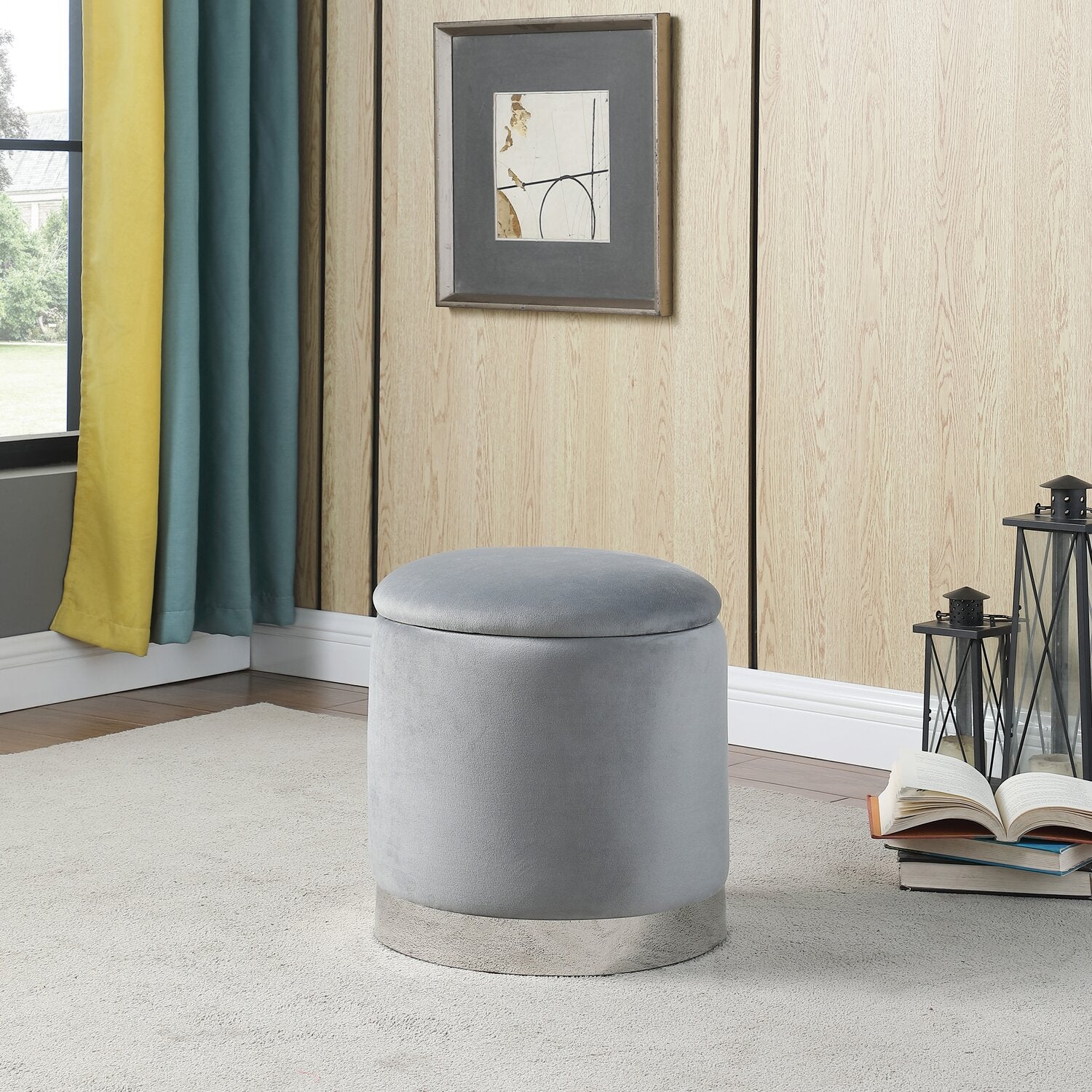 Jahn Velvet Storage Ottoman - Grey - Image 4