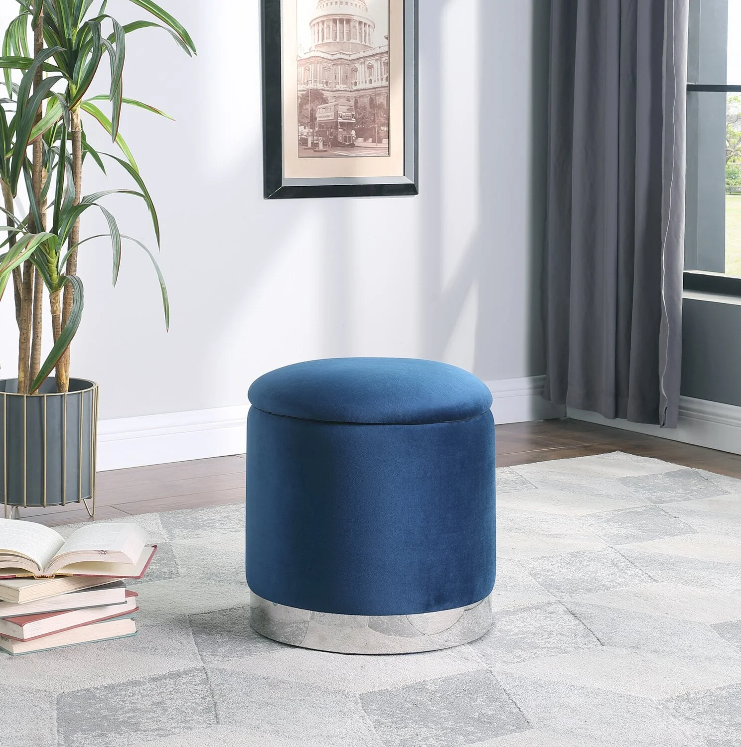 Jahn Velvet Storage Ottoman - Navy - Image 4