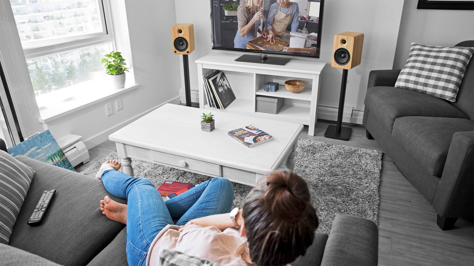 Kanto SP32PL 32" Tall Bookshelf Speaker Floor Stands with Integrated Cable Management, Black - Image 9