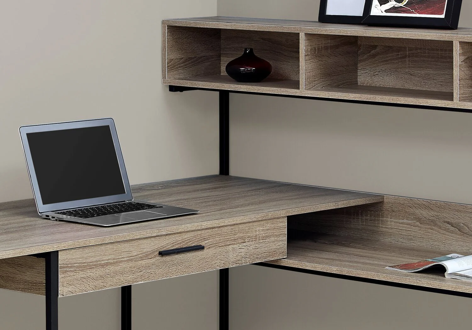 Keller L-Shaped Corner Desk with Hutch - Dark Taupe - Image 2