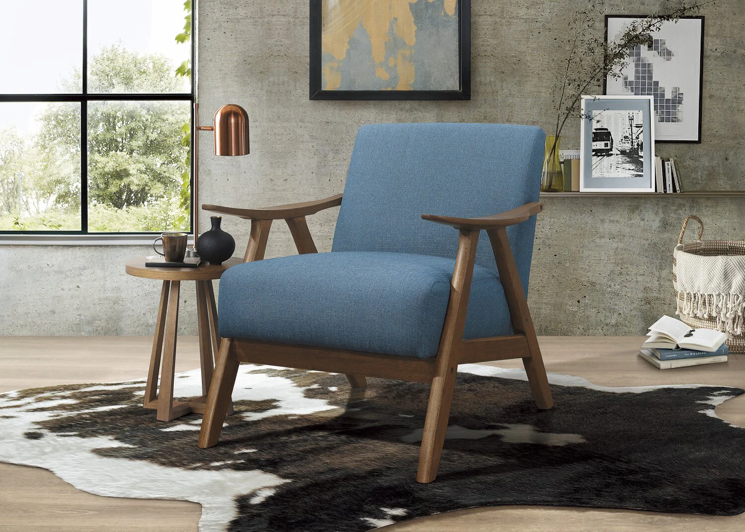 Kentucky Linen-Look Fabric Accent Chair - Blue - Image 6