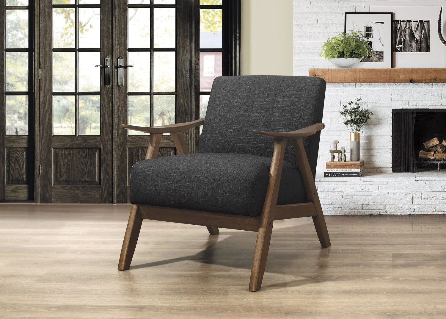 Kentucky Linen-Look Fabric Accent Chair - Grey - Image 6