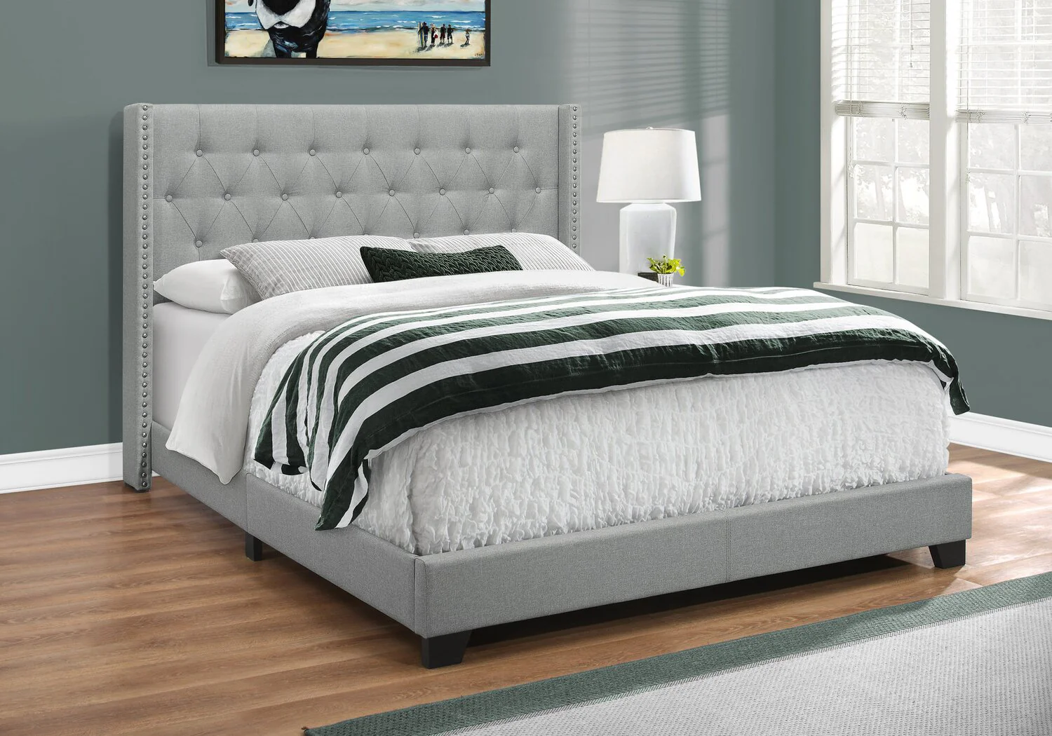 Keystone Linen-Look Queen Bed - Grey - Image 2