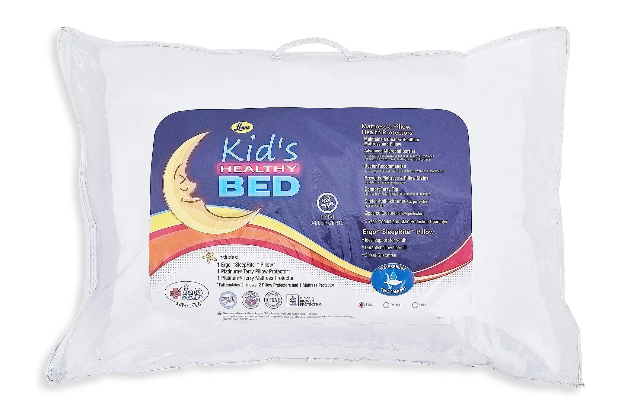 Kid's Healthy Bed 3-Piece Twin Pillow, Mattress and Pillow Protector Set