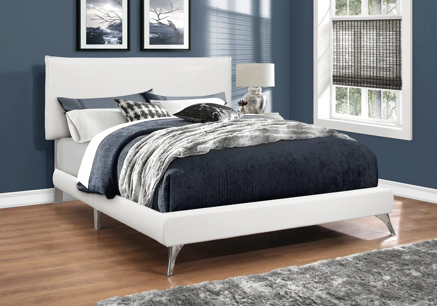 Kimball Leather-Look Fabric Queen Bed - White - Image 2