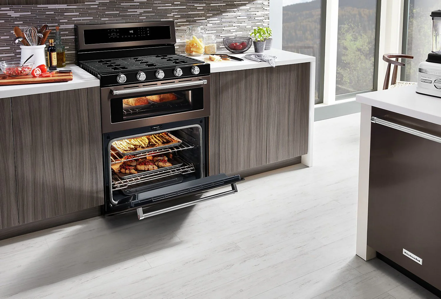 KitchenAid 30" Gas Double Oven Convection Range - KFGD500EBS - Image 5