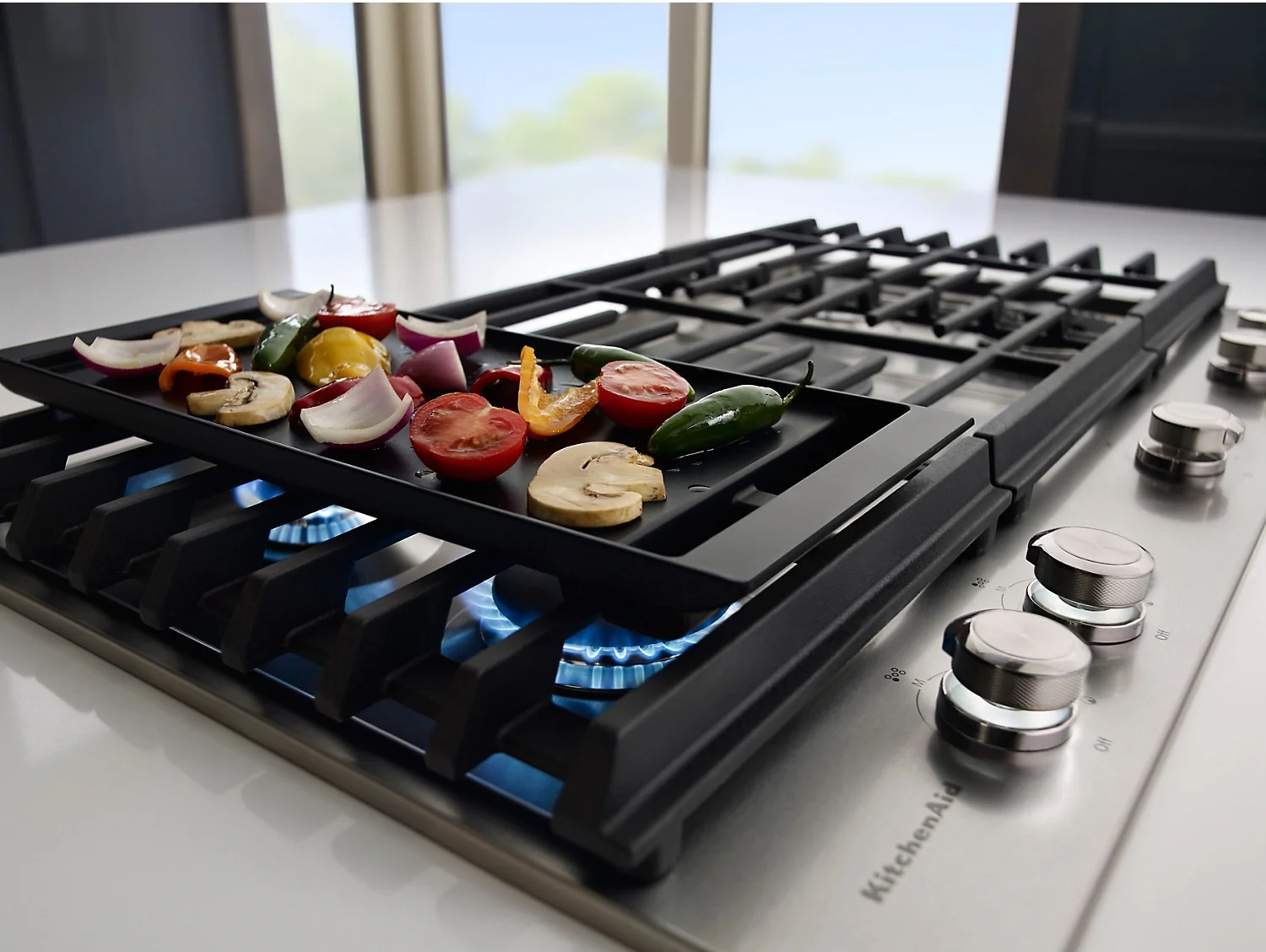 KitchenAid 36" 5- Burner Gas Cooktop with Griddle - Stainless Steel - Image 3