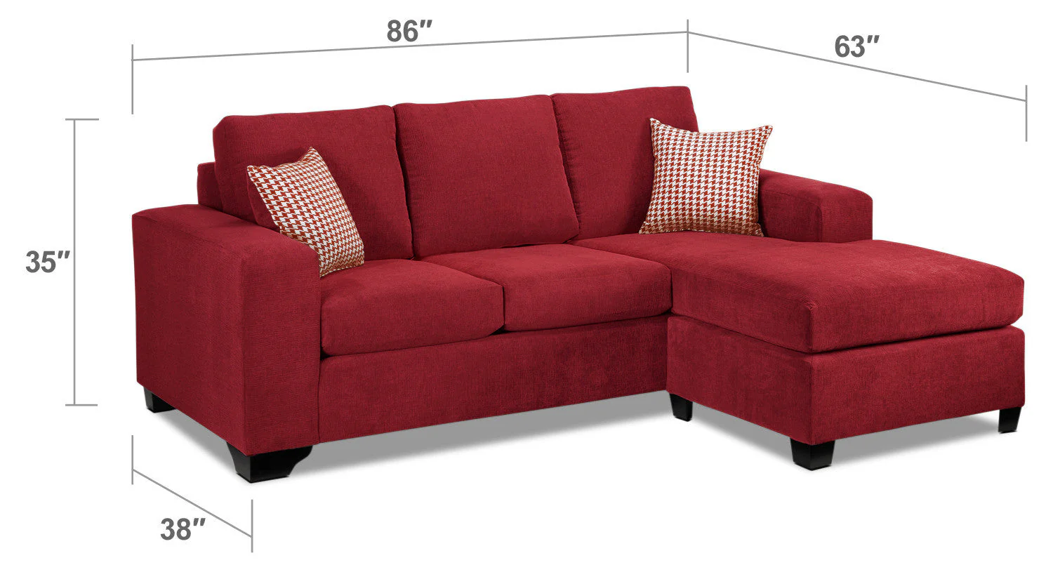 Knox Chaise Sofa - Red - Image 10