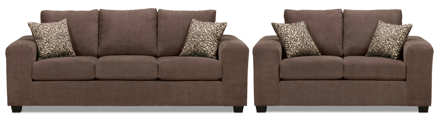 Knox Sofa and Loveseat Set - Light Brown