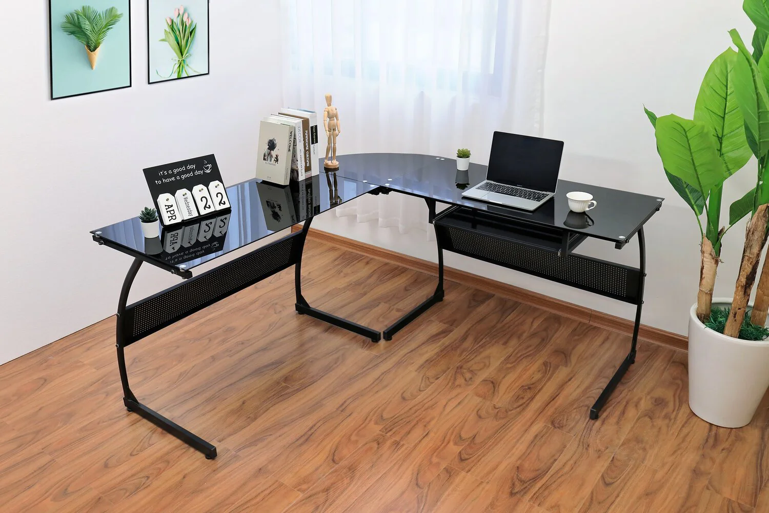 Lazar L-Shape Glass Desk - Black - Image 4
