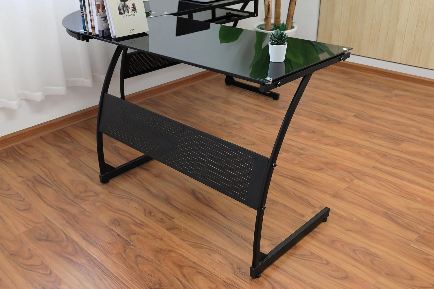 Lazar L-Shape Glass Desk - Black - Image 6