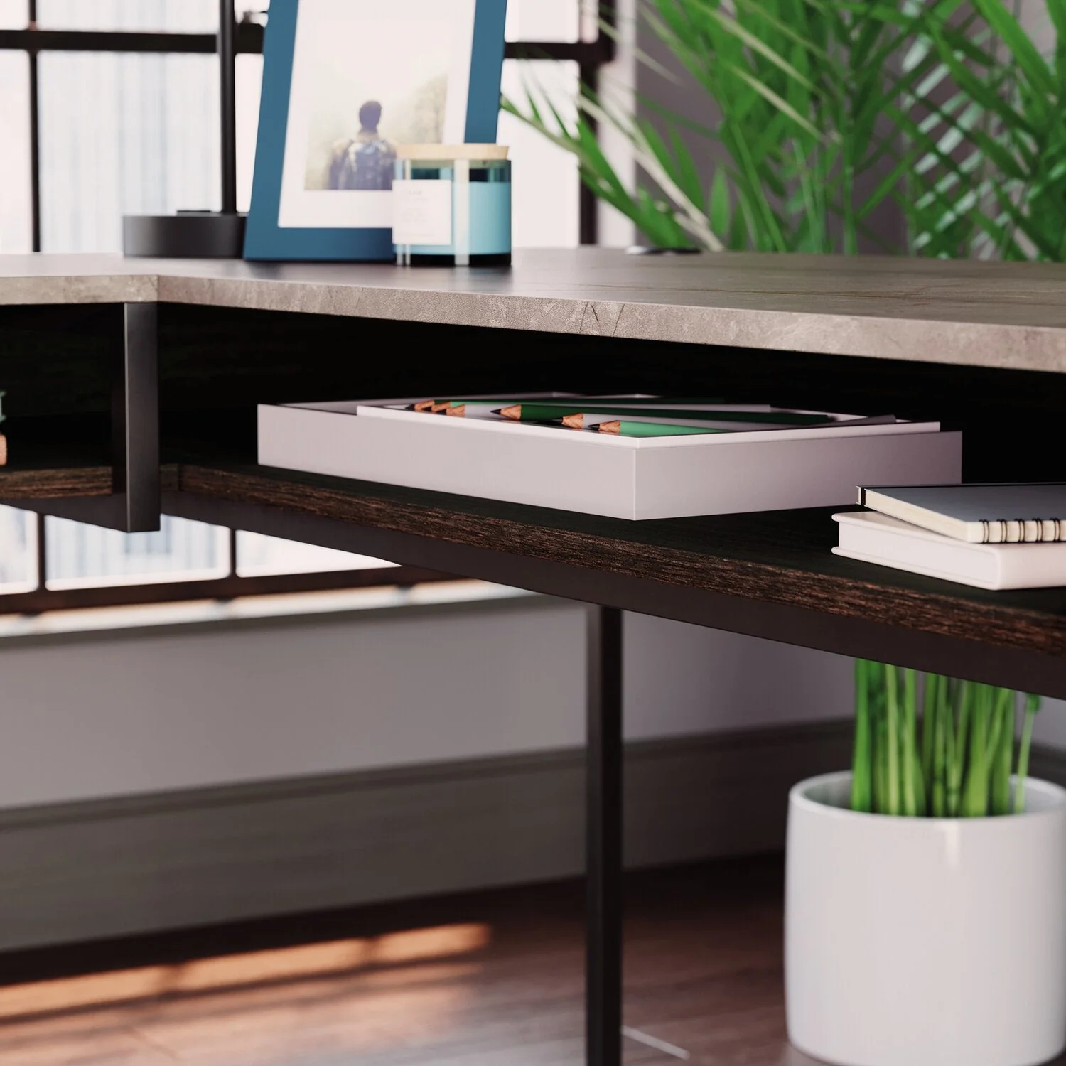 Liano L-Shaped Desk - Umber Wood - Image 6
