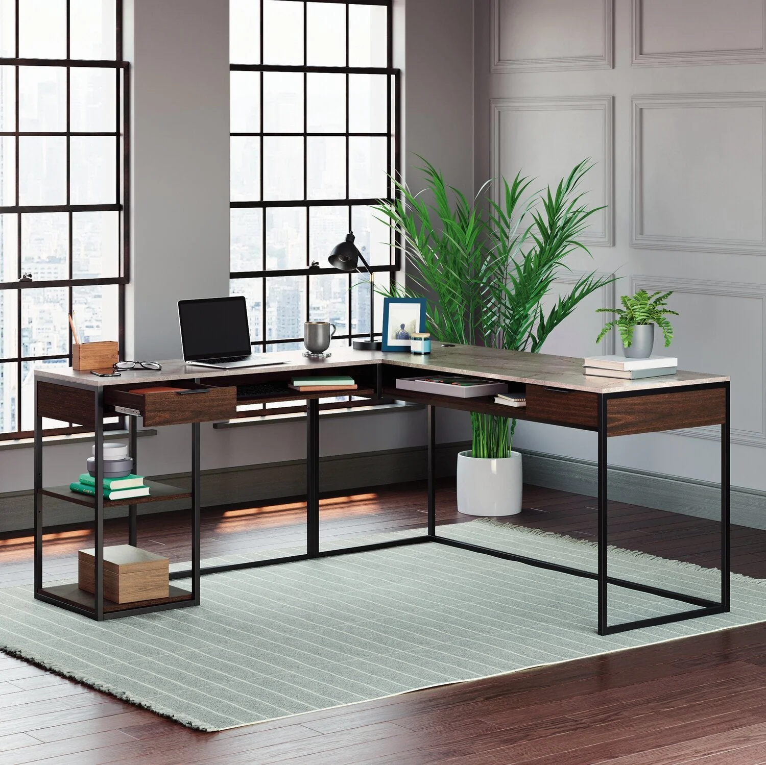 Liano L-Shaped Desk - Umber Wood - Image 7