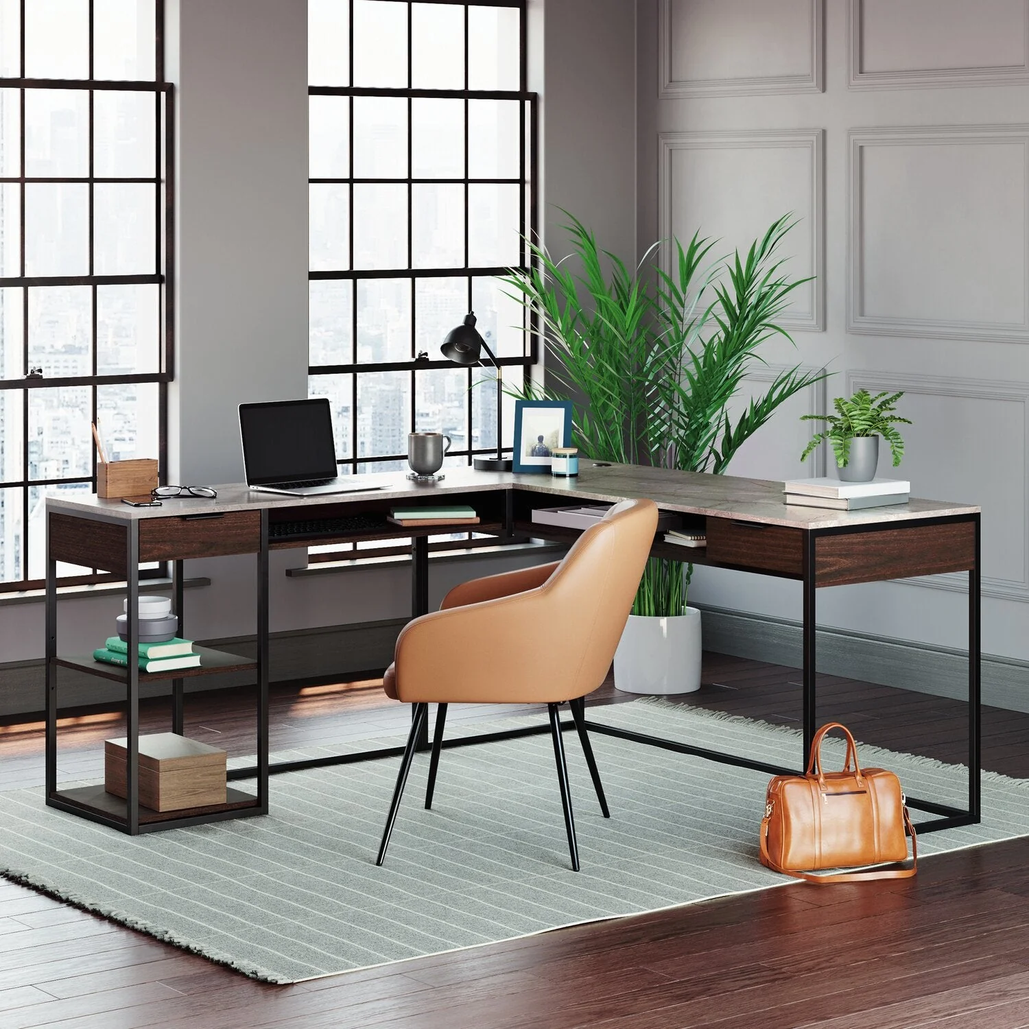 Liano L-Shaped Desk - Umber Wood - Image 8