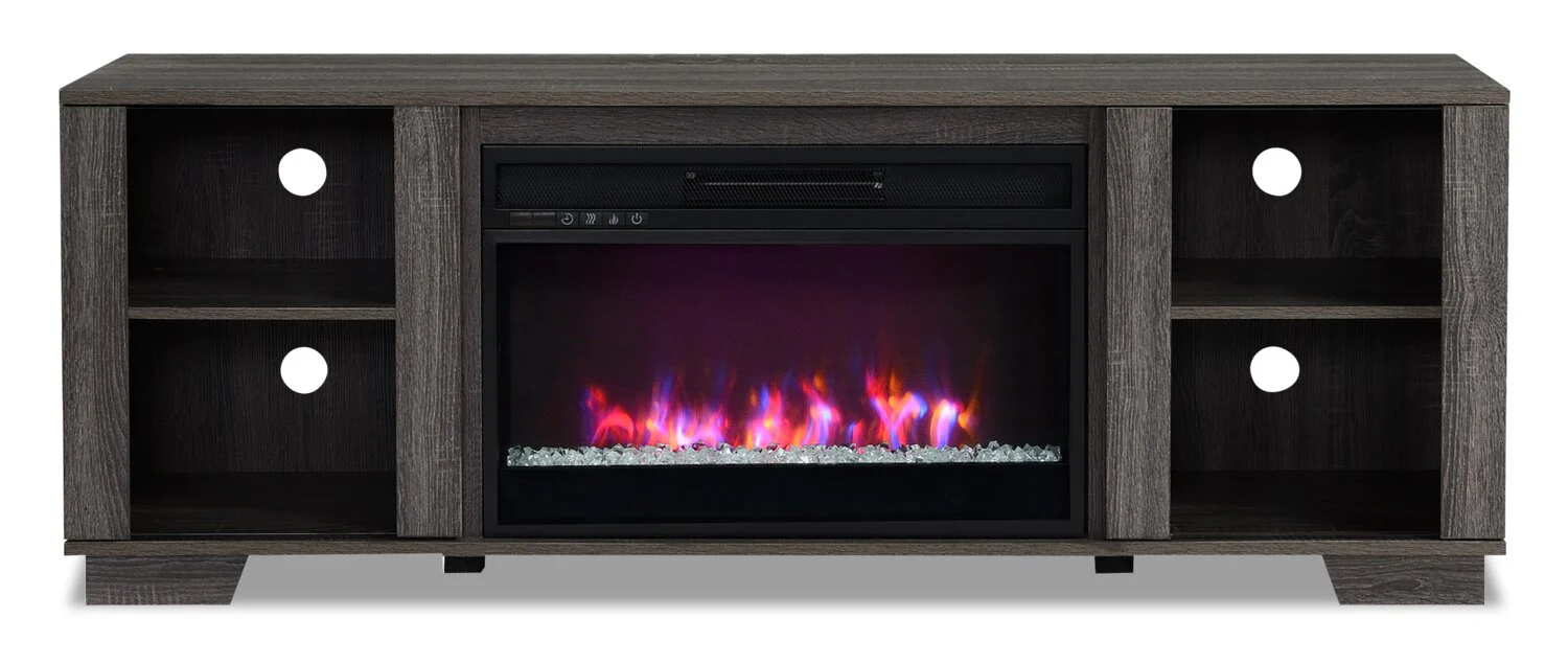 Lixa 62" TV Stand with Crystal Ember Firebox - Grey