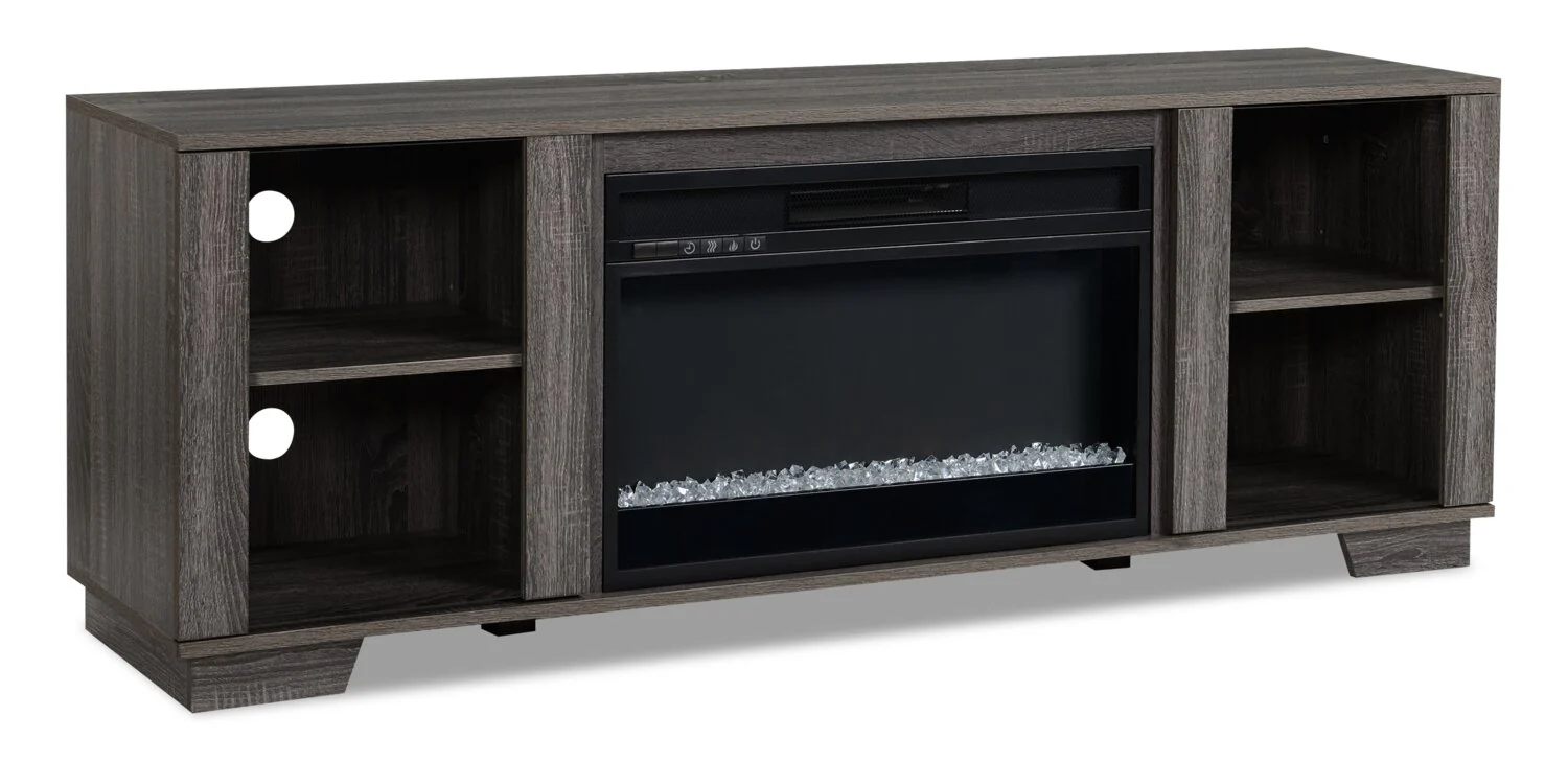 Lixa 62" TV Stand with Crystal Ember Firebox - Grey - Image 2