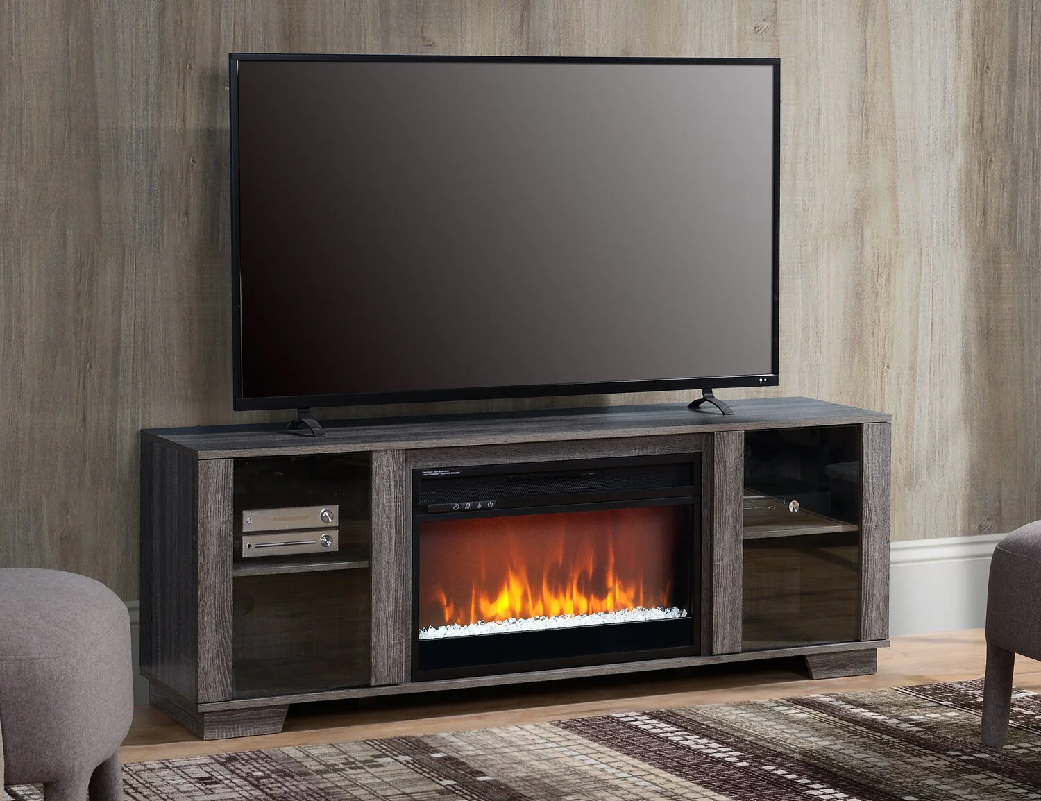 Lixa 62" TV Stand with Crystal Ember Firebox - Grey - Image 6