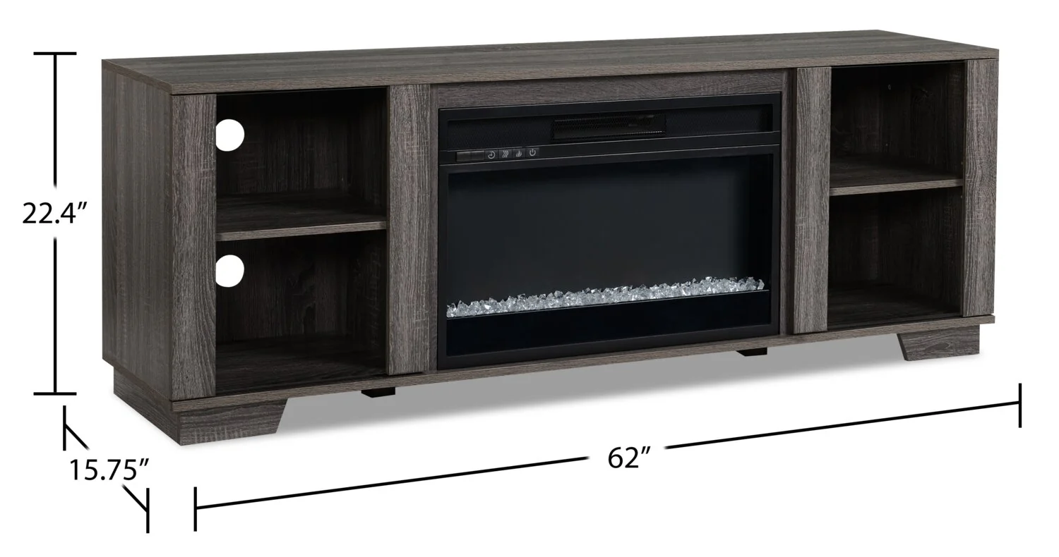 Lixa 62" TV Stand with Crystal Ember Firebox - Grey - Image 7