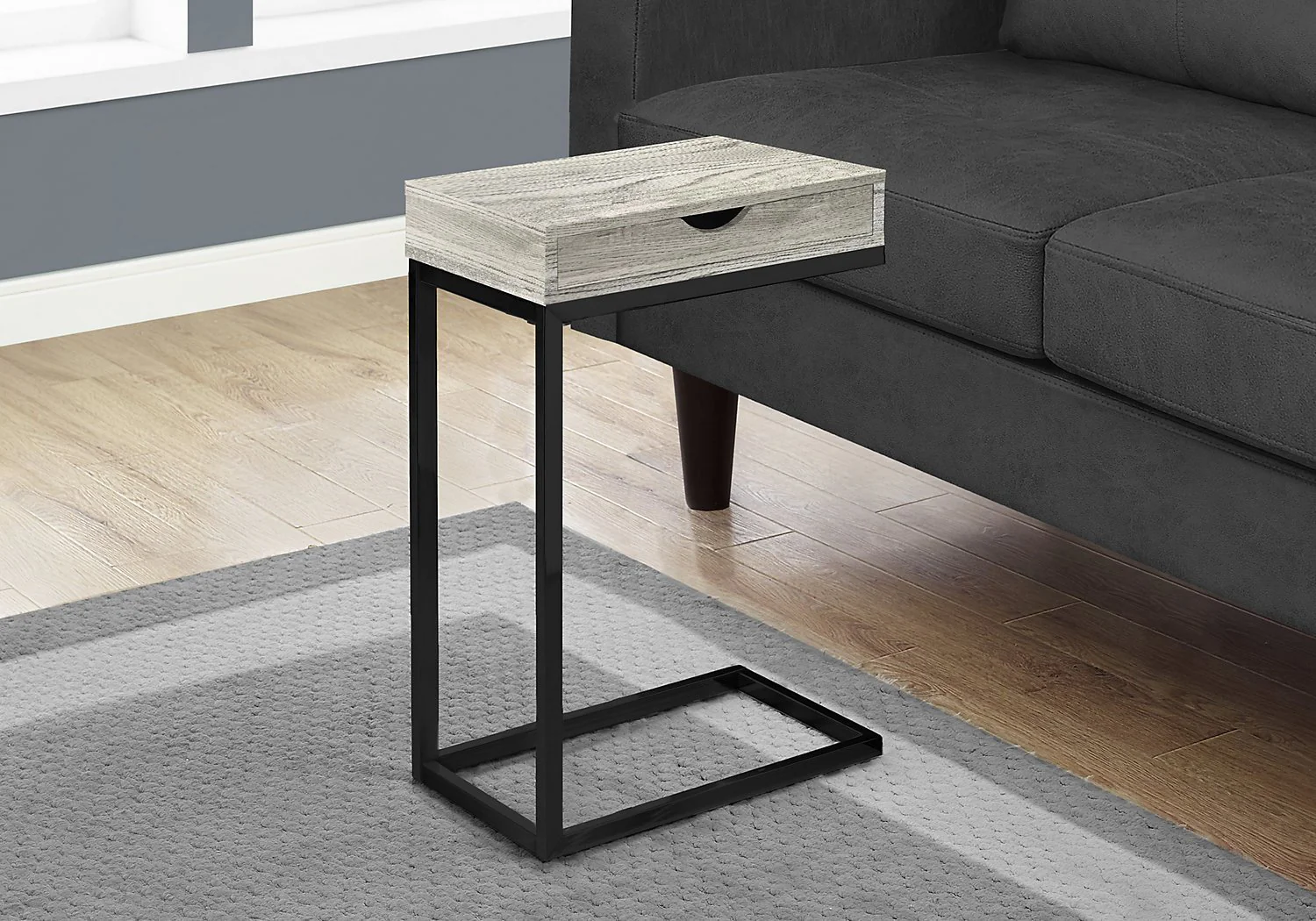 Lucena Reclaimed Wood-Look Chairside Table with Drawer - Grey - Image 5