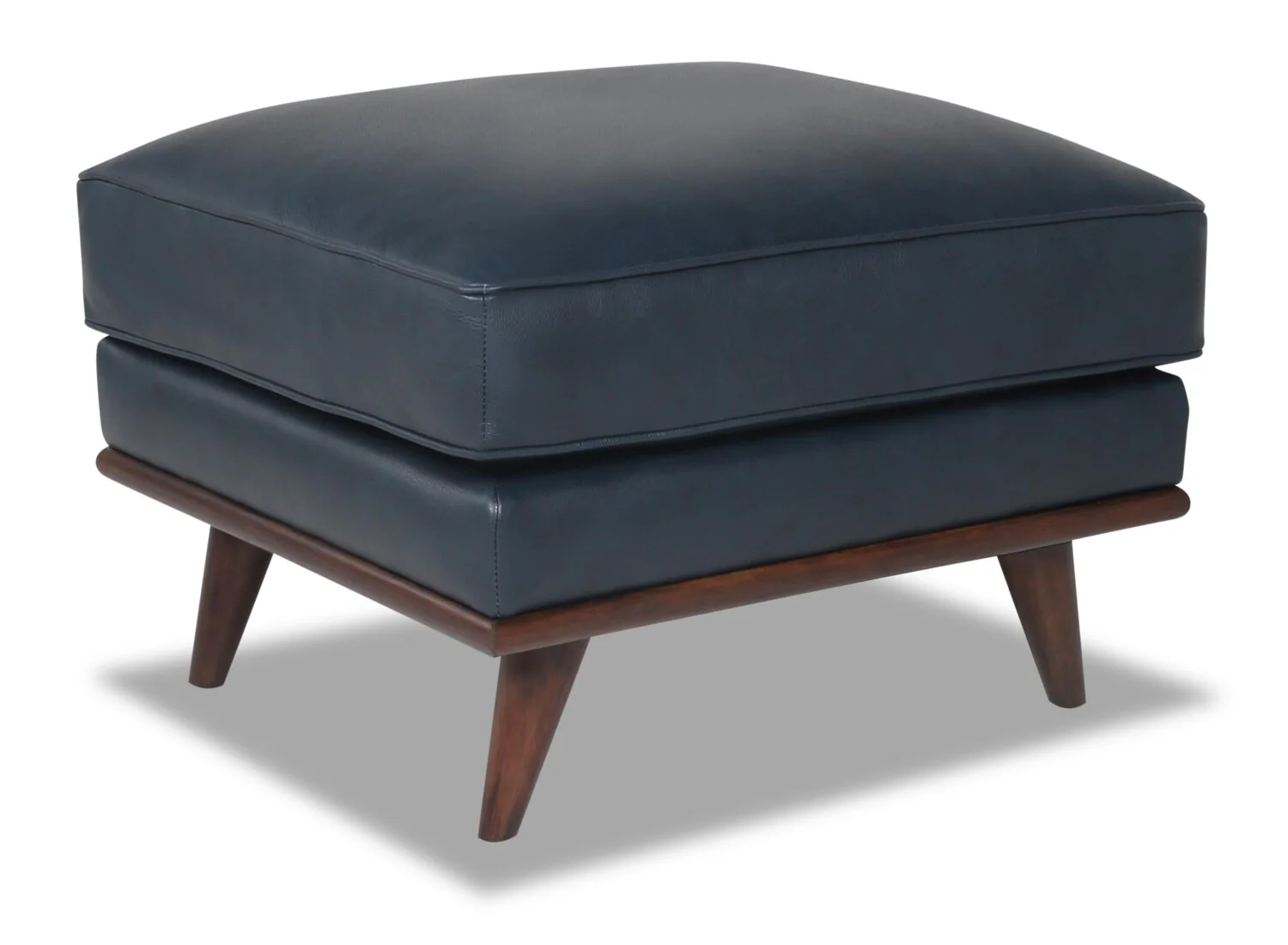 Marlott Top-Grain Genuine Leather Ottoman - Navy - Image 2