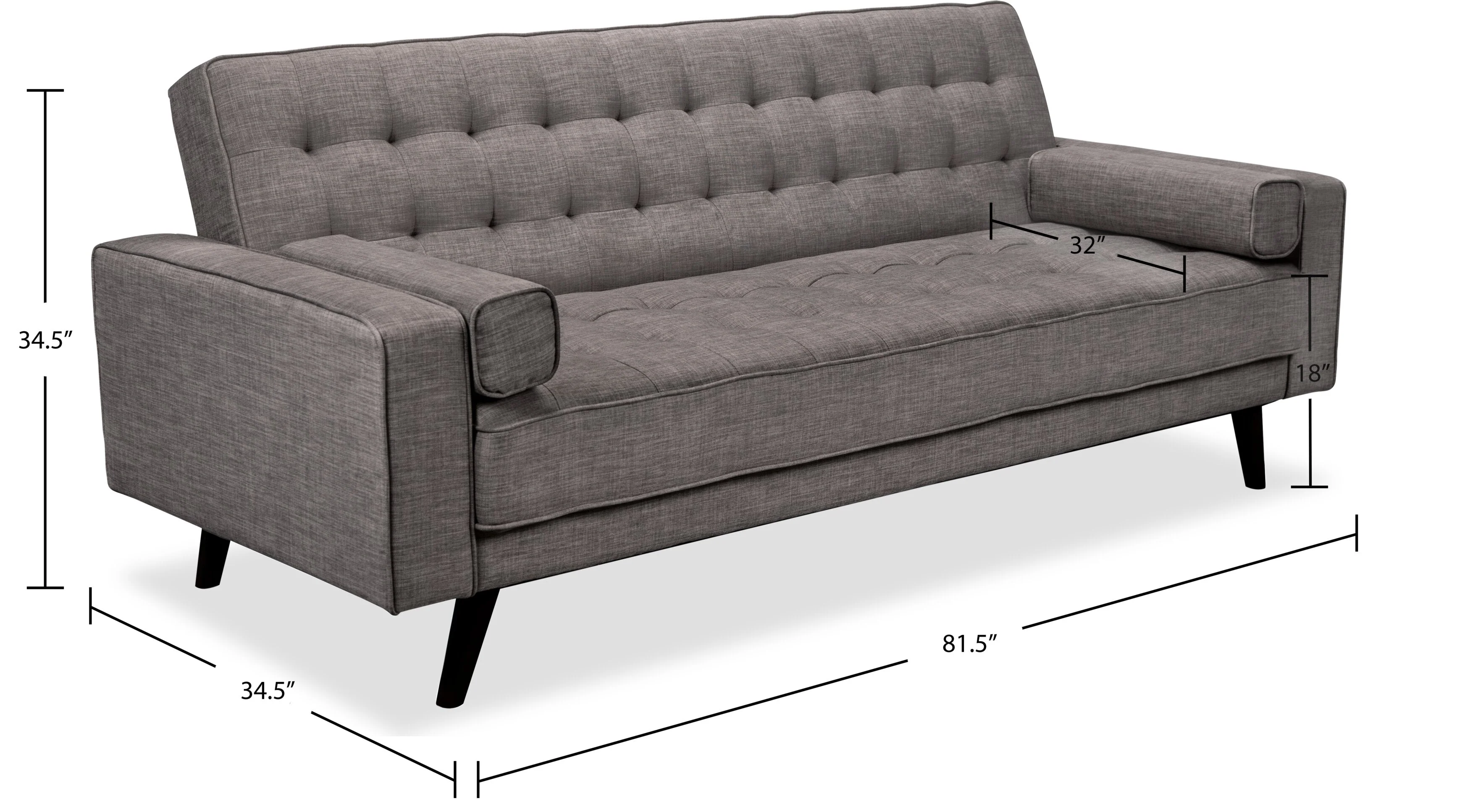 Meagan Linen-Look Fabric Futon - Grey - Image 15