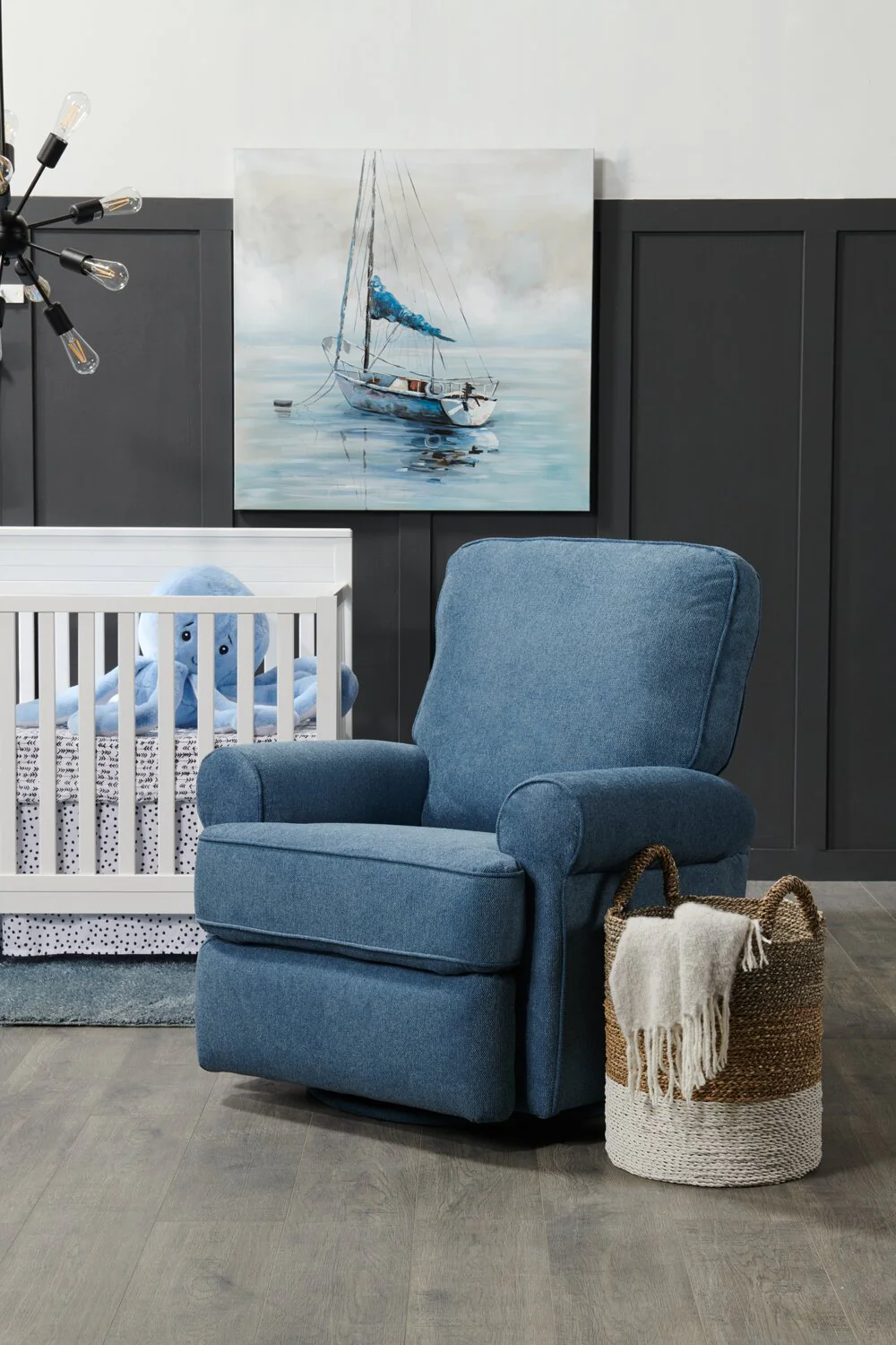 Melvin Chenille Swivel Glider Recliner - Blue - Image 6