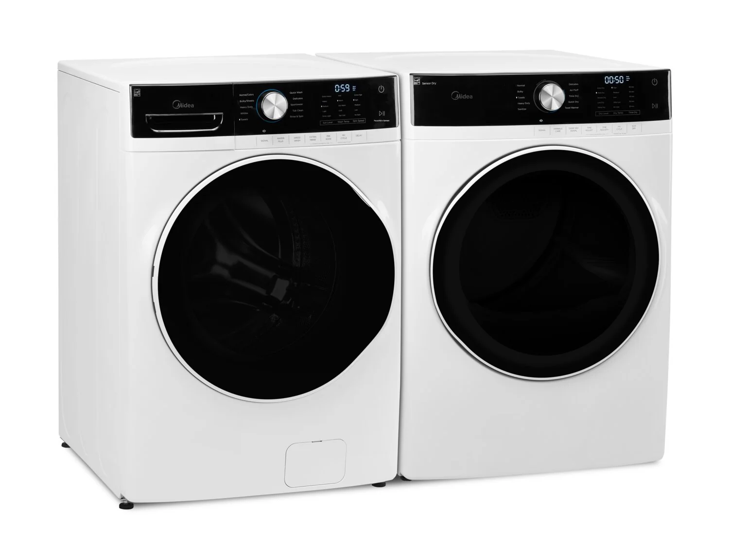 Midea 5.2 Cu. Ft. Front-Load Washer and 8 Cu. Ft. Electric Dryer - White - Image 2