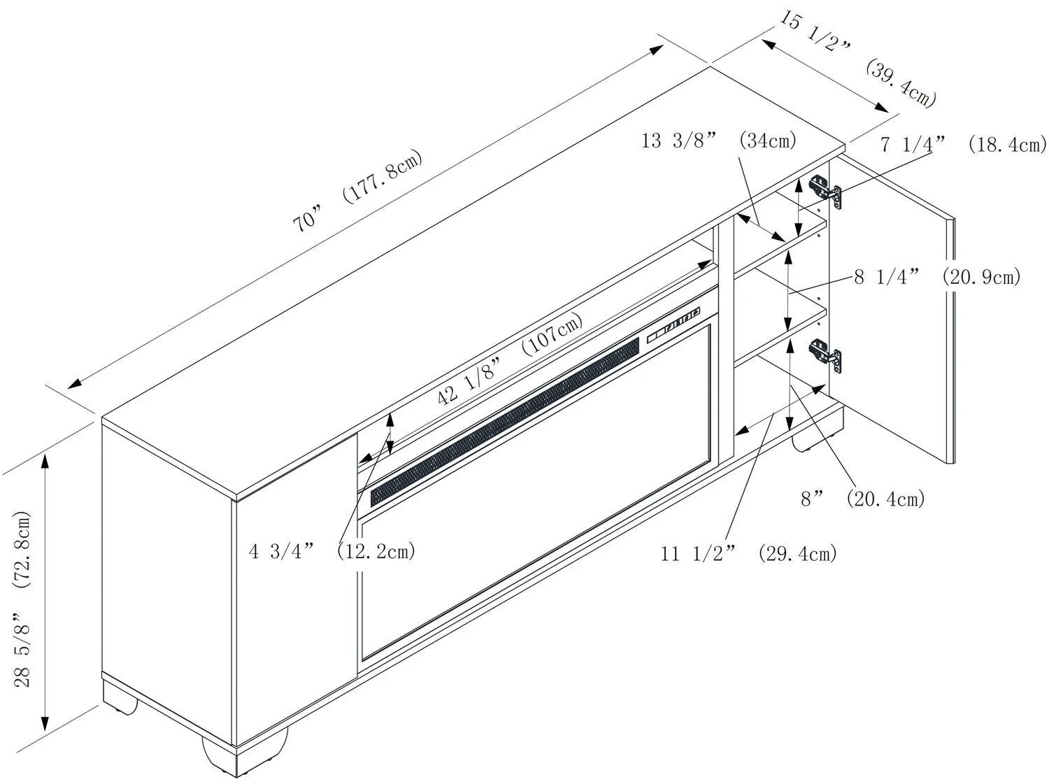 Monck 70" TV Stand with Crystal Ember Firebox - Image 10