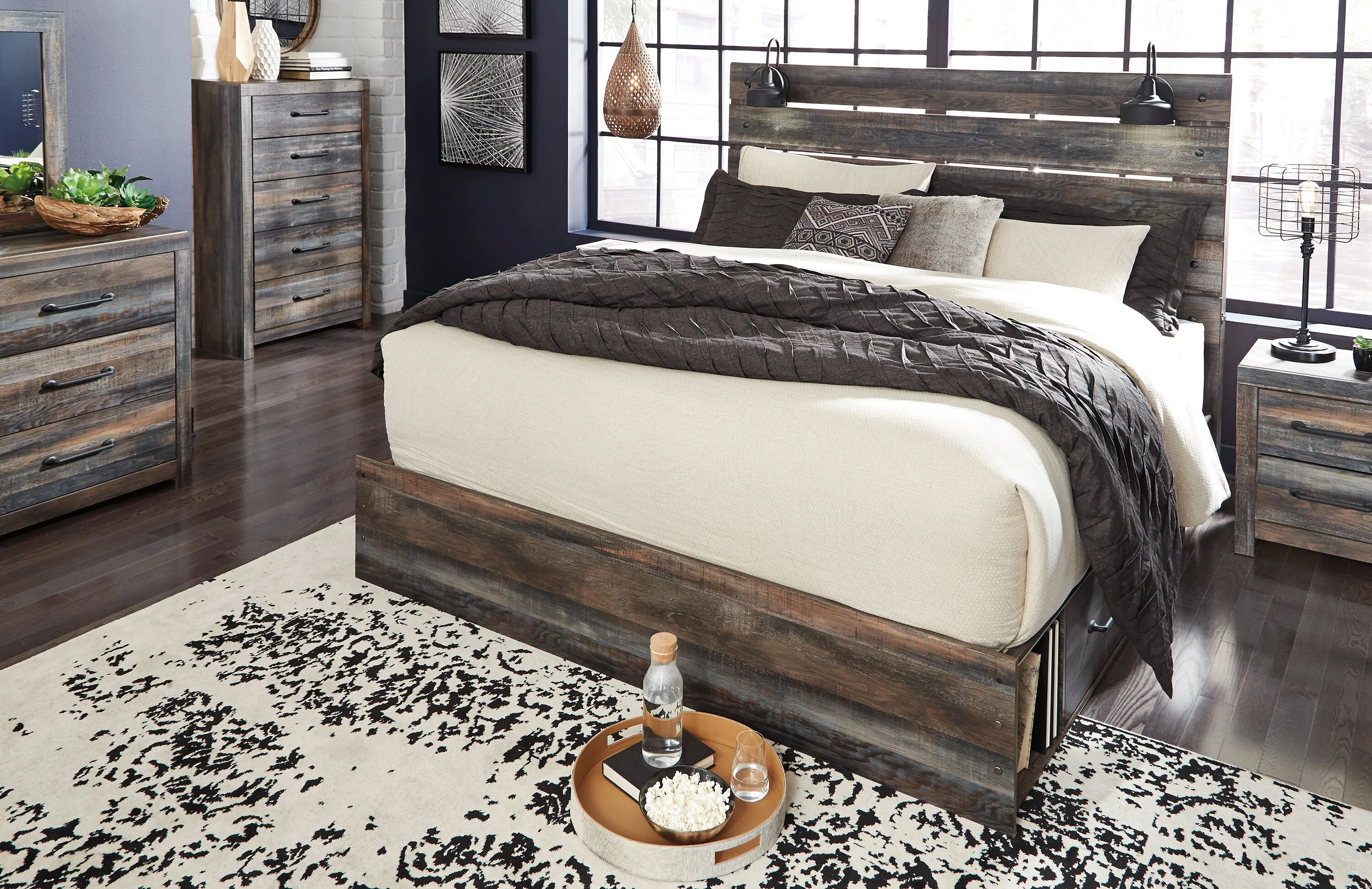 Naylon 5-Piece King Bedroom Set with Side Storage - Brown - Image 5
