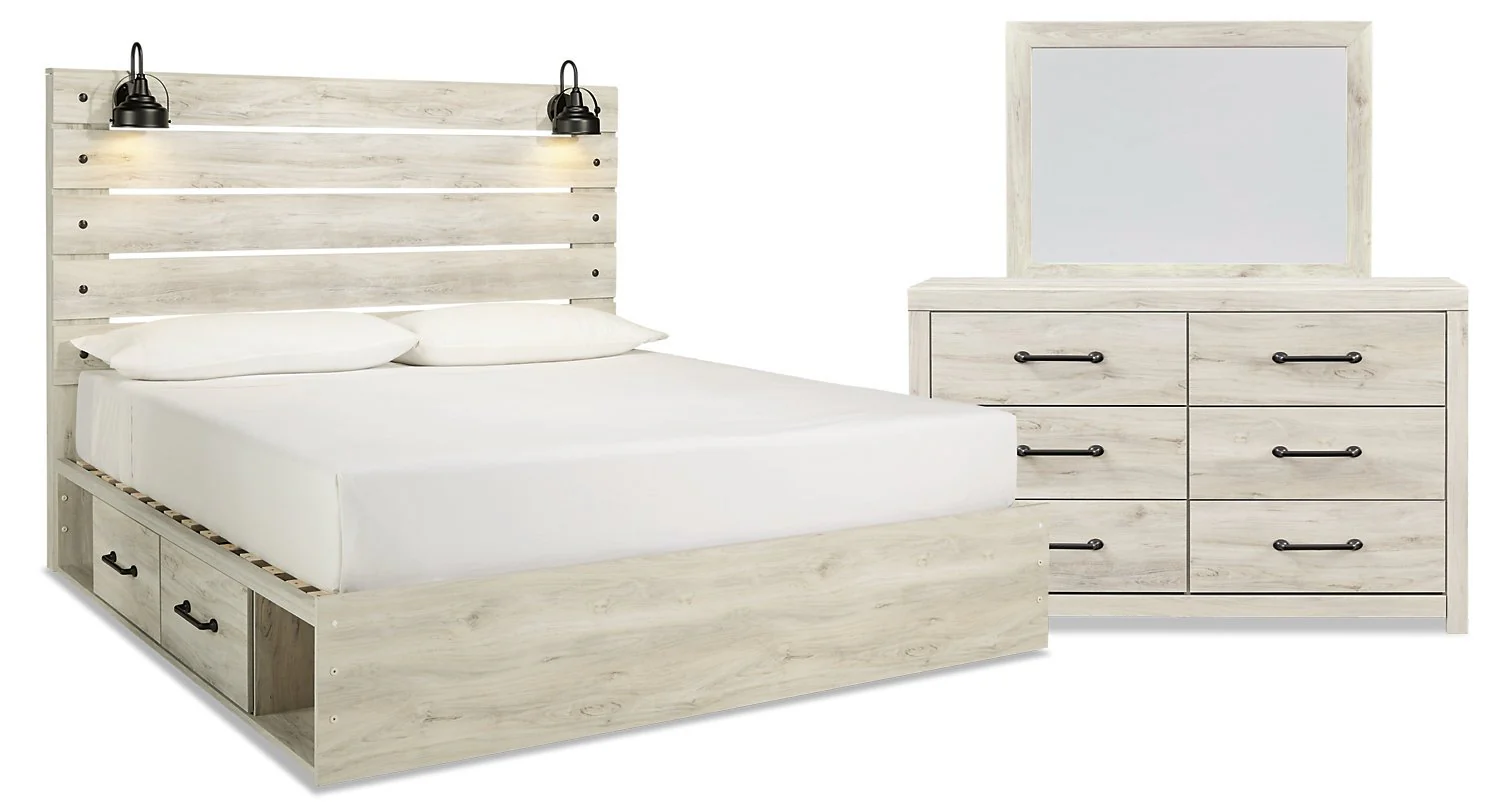 Naylon 5-Piece King Bedroom Set with Side Storage - White