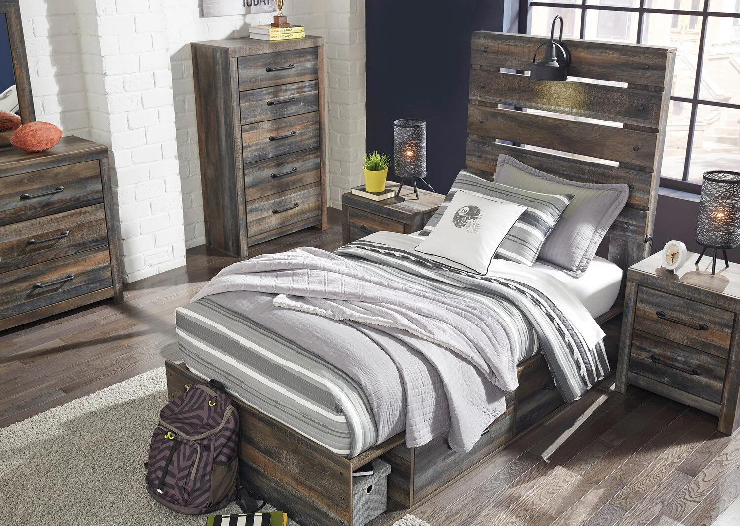 Naylon 5-Piece Twin Bedroom Set with Side Storage - Brown - Image 4